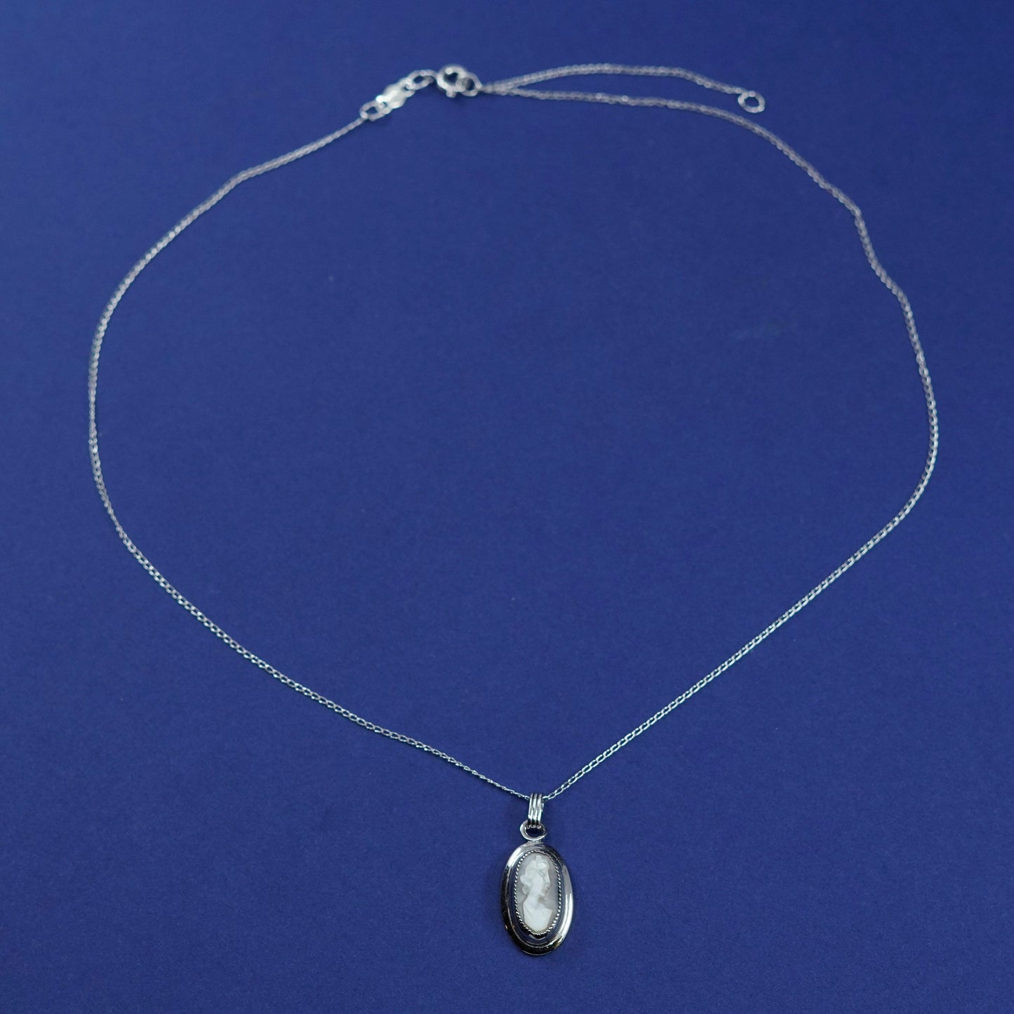 16+2”, Sarah Co Sterling silver necklace 925 circle chain mother of pearl cameo
