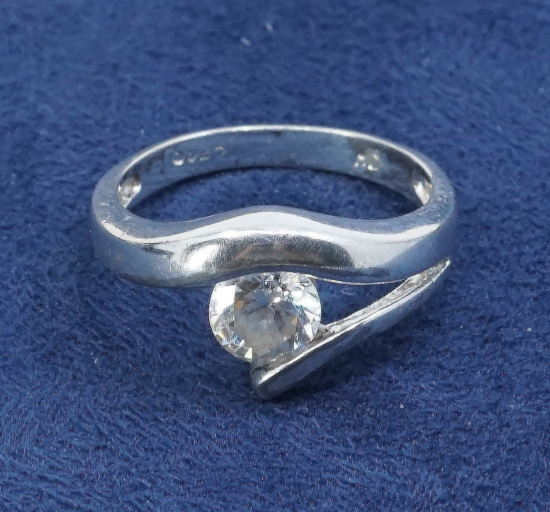 sz 7, vtg sterling silver handmade 925 w/ crystal, anniversary engagement ring