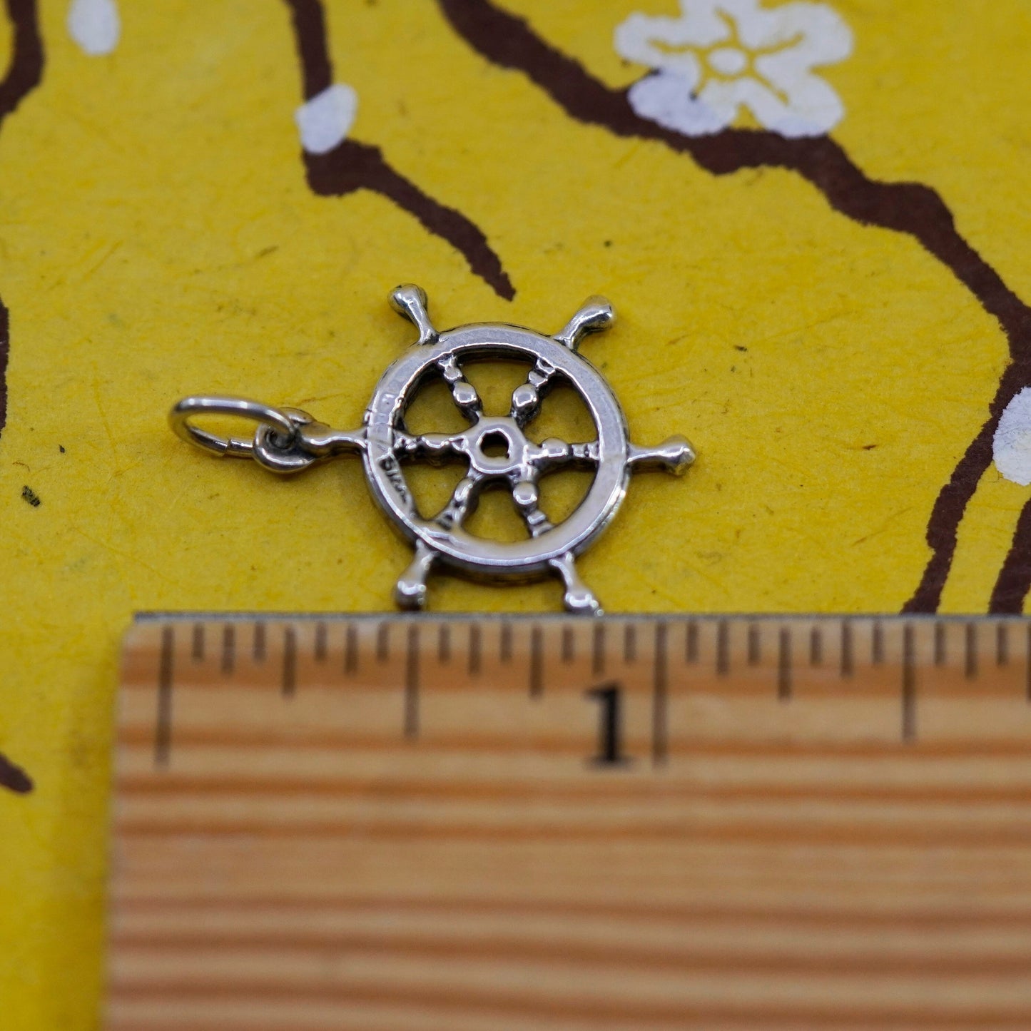 Vintage sterling silver handmade pendant, 925 silver rudder wheel charm