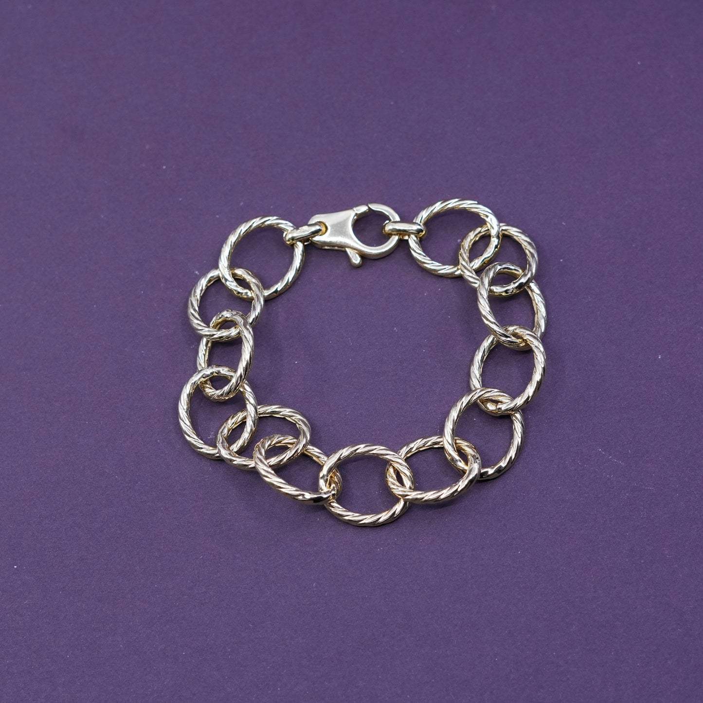 6.5”, Italy vermeil gold over Sterling silver bracelet, 925 twisted huge chain