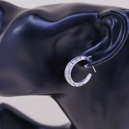 1”, Vtg 925 Sterling Silver Handmade Hoop Earrings, 925 Studs Textured huggie