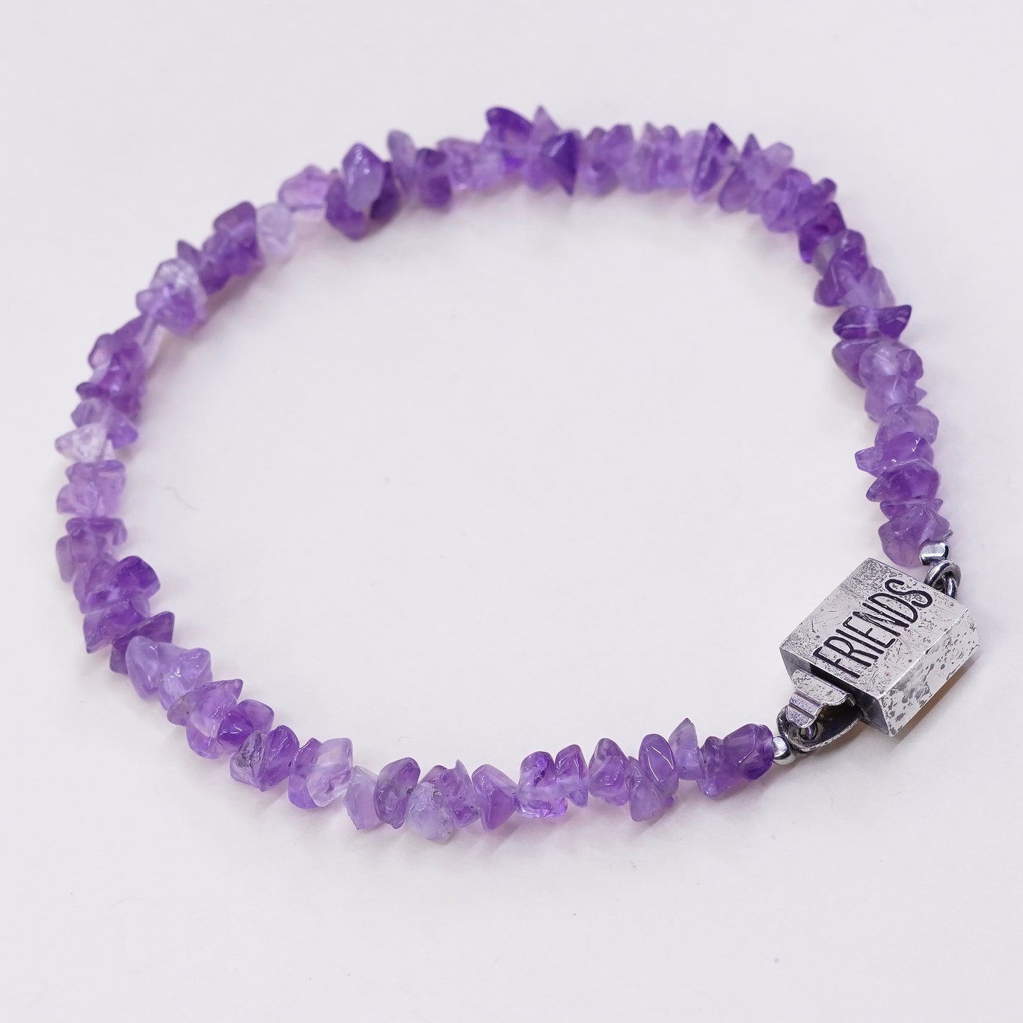 6.75” Vintage Sterling 925 silver handmade bracelet, natural amethyst nugget