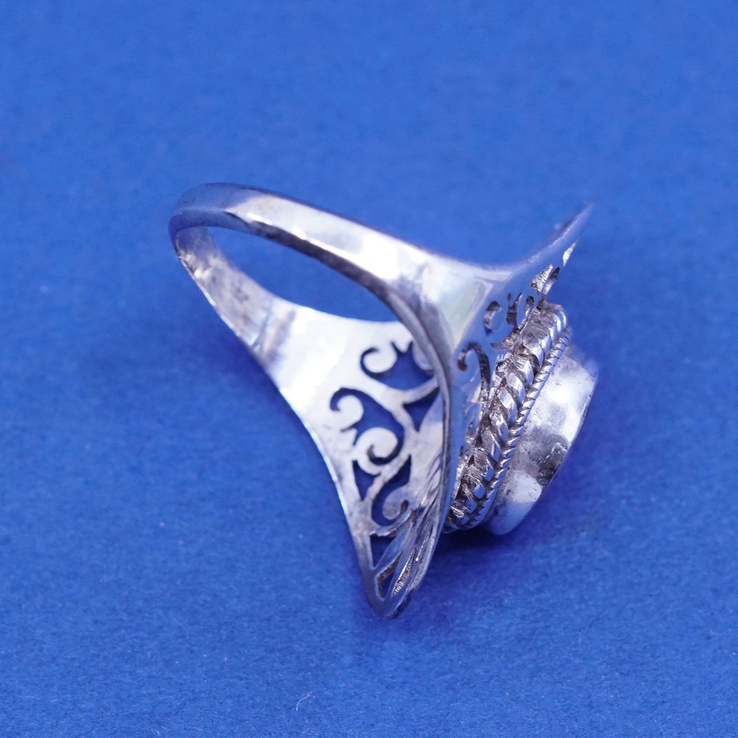 Size 6 Vintage Sterling 925 silver filigree handmade ring with amethyst
