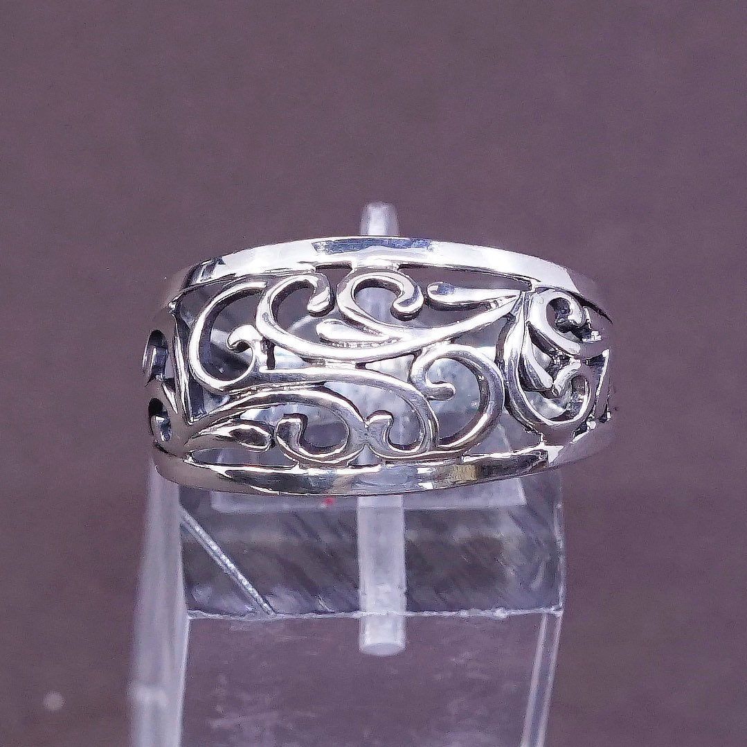 sz 8.5, vtg Sterling silver handmade ring, southwestern 925 filigree swirl band