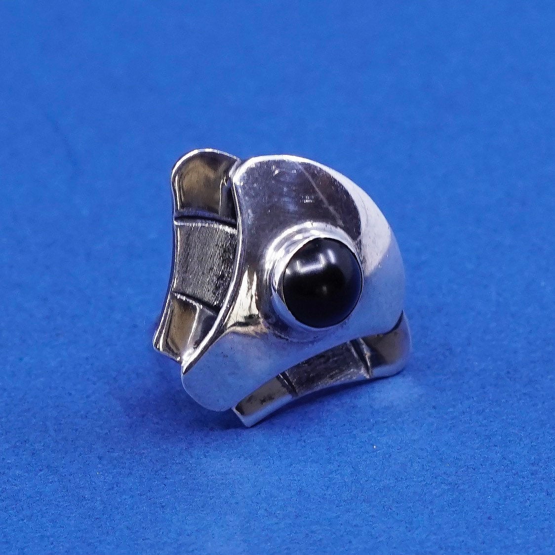 modern SM sterling silver handmade earrings, mexico 925 studs w/ obsidian