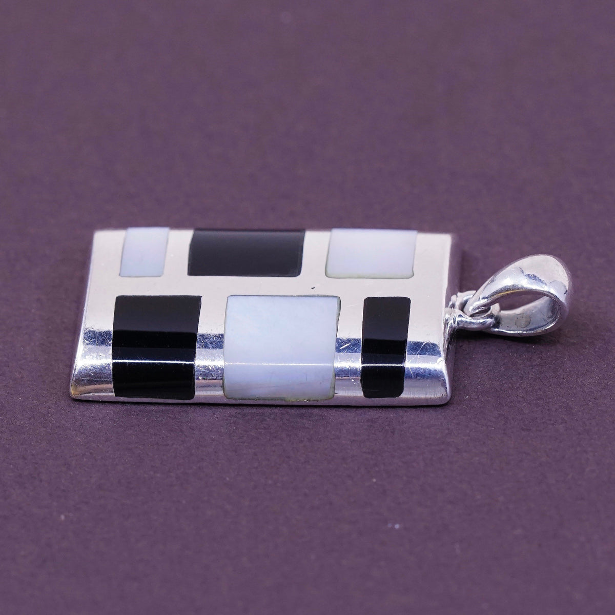 vtg Sterling 925 silver Jazz pendant w/ obsidian N mother of pearl
