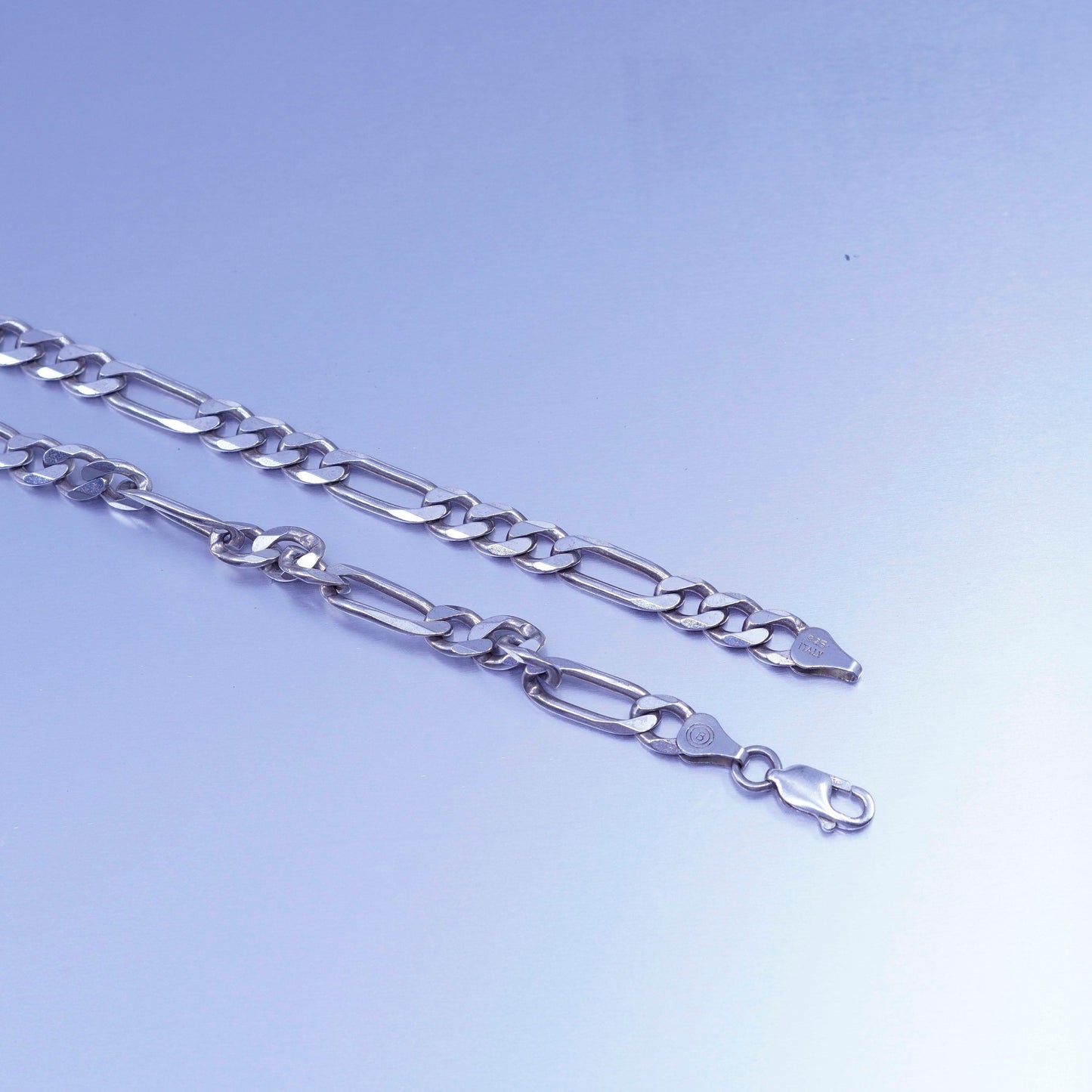 24” 7mm, vintage Italy Sterling 925 silver bold figaro chain necklace