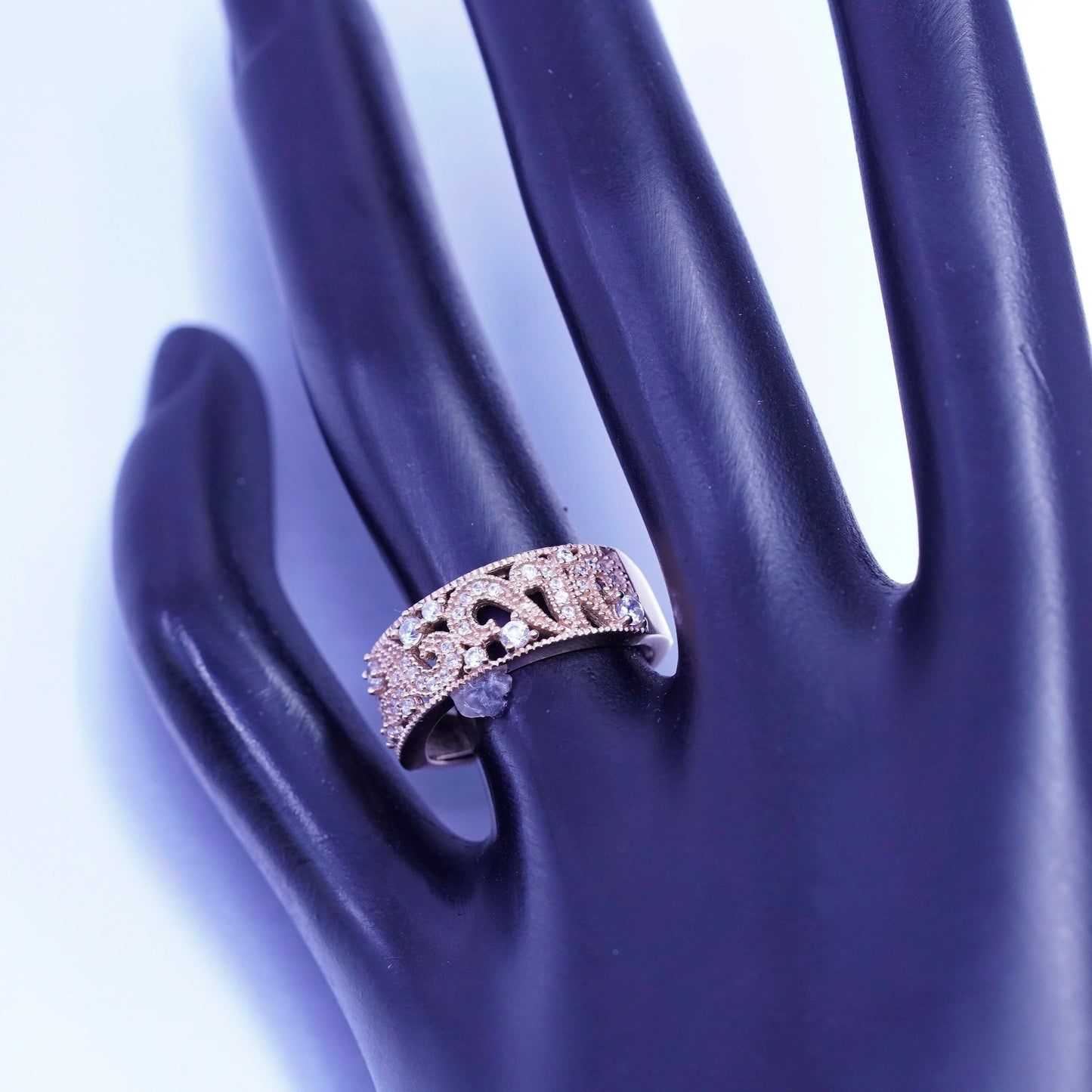 Size 7, vintage vermeil rose gold over Sterling 925 silver band ring cluster Cz