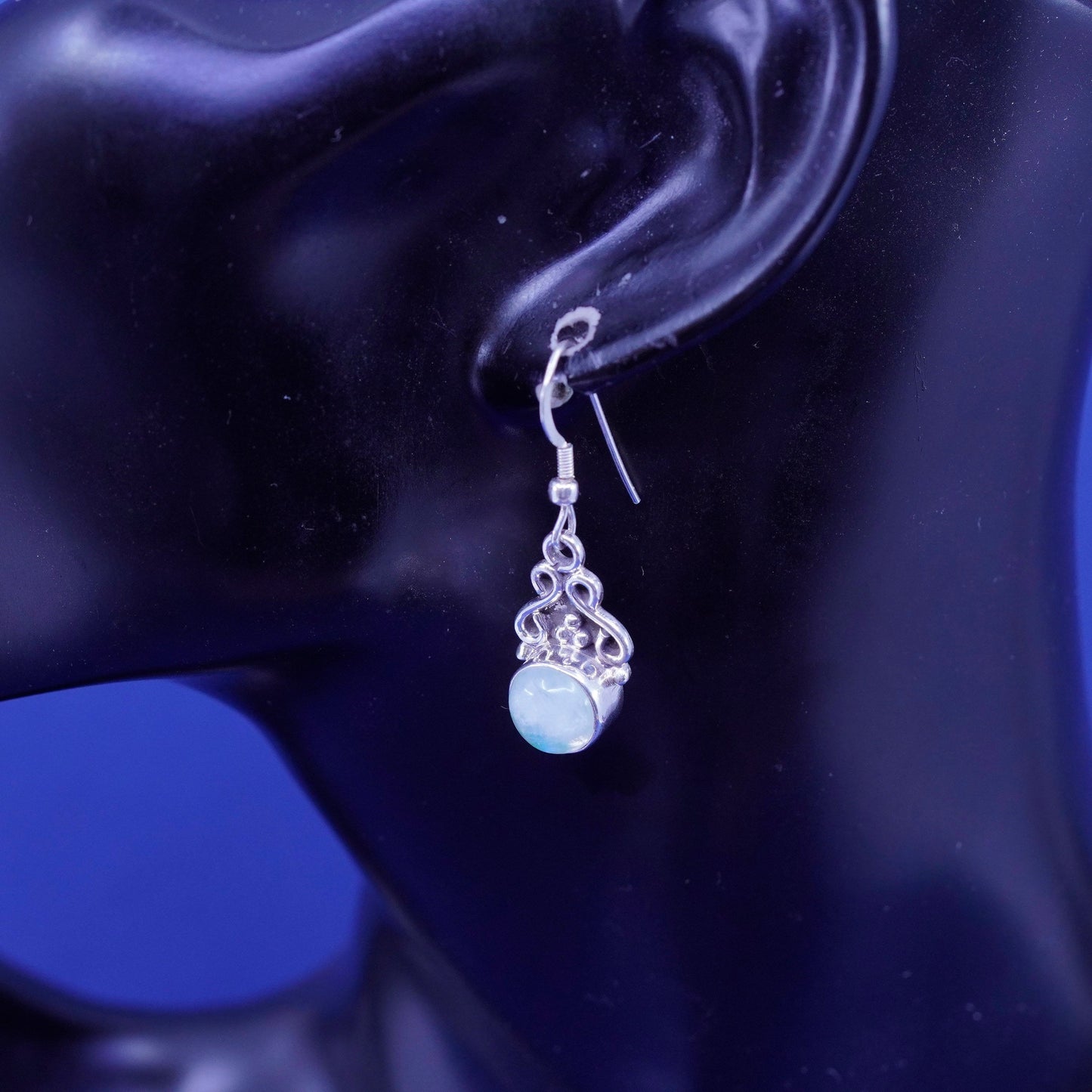 Vintage Sterling 926 silver handmade earrings with round moonstone and beads