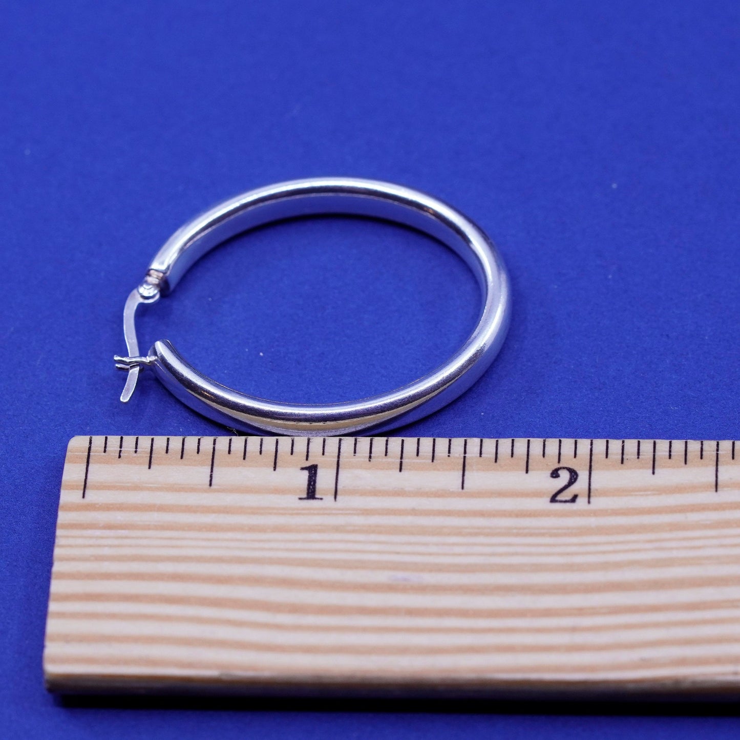 1.5”, vintage Sterling silver handmade hoop earrings, bold 925 huggie