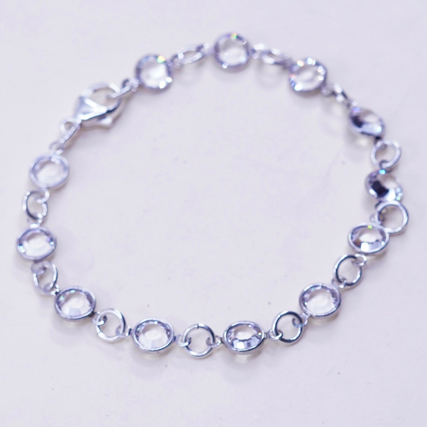 7.25”, Vintage Sterling 925 silver chain bracelet with cz