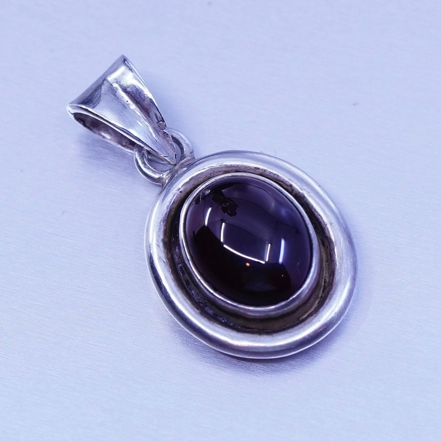 antique Mexico sterling 925 silver handmade pendant with oval garnet