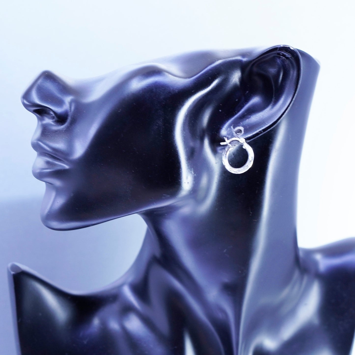 0.5”, vintage Sterling silver handmade earrings, textured 925 hoops