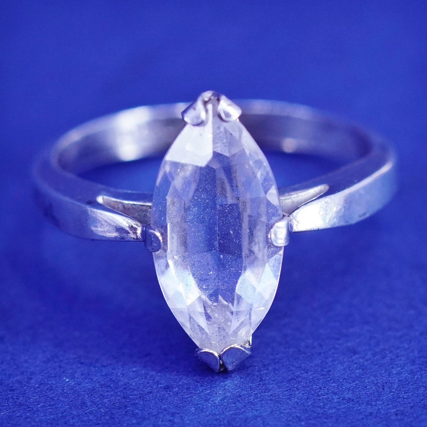 Size 7, vintage Sterling silver handmade ring, 925 ring with marquise shaped cz