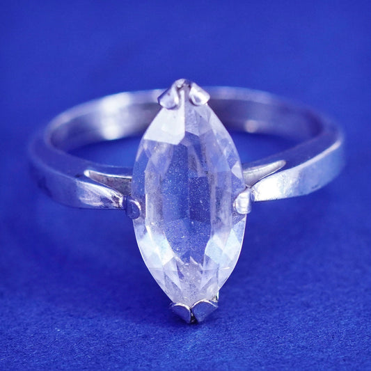 Size 7, vintage Sterling silver handmade ring, 925 ring with marquise shaped cz