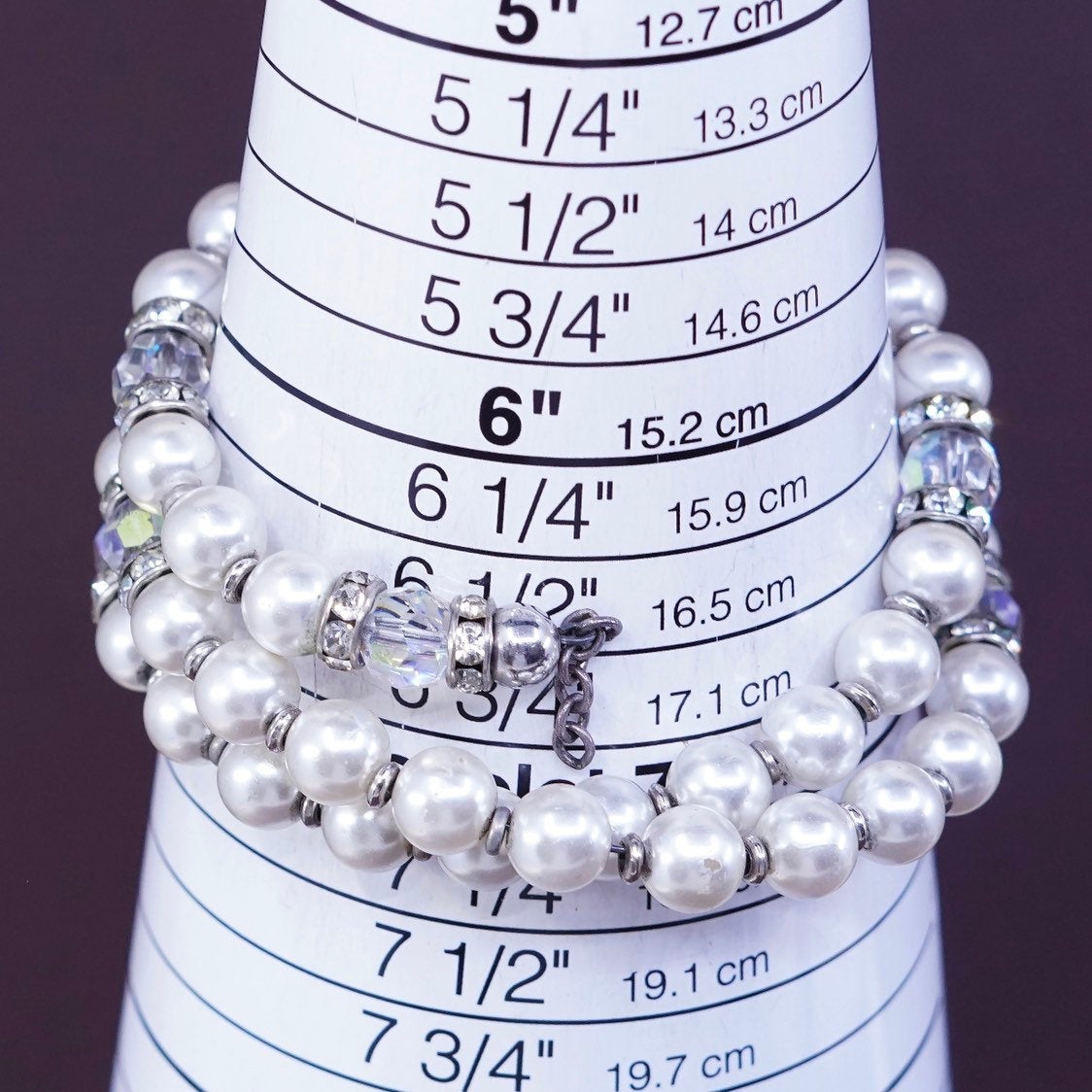 7" pearl beads wrap bangle bracelet with sterling 925 silver Jesus charm