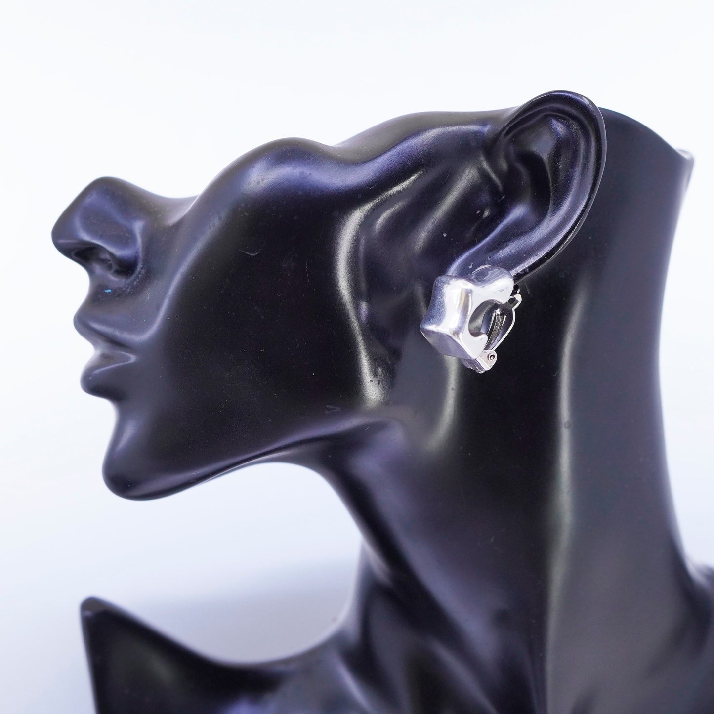 Vintage modern Sterling 925 silver handmade earrings, ribbed clip on