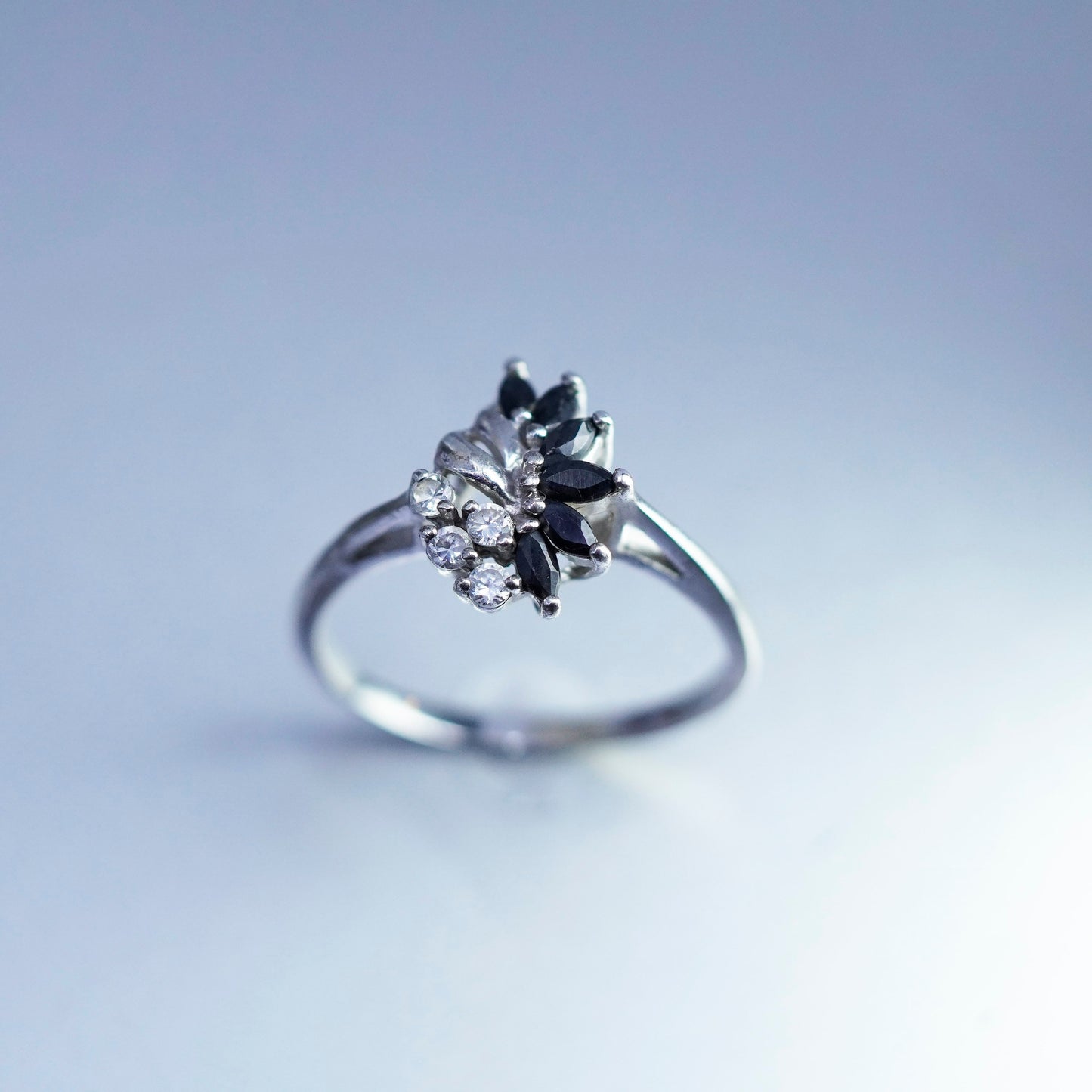 Size 10.5, vintage Sterling 925 silver handmade ring with sapphire and cz