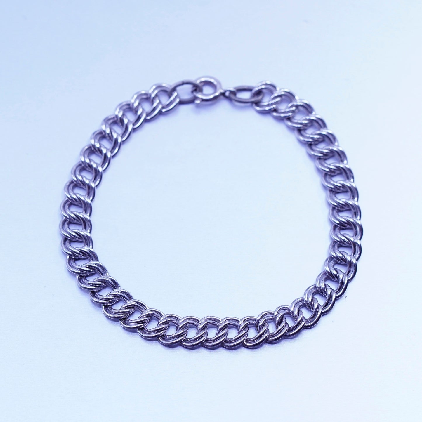 7”, Vintage Italy Sterling 925 silver handmade bracelet, double curb link chain