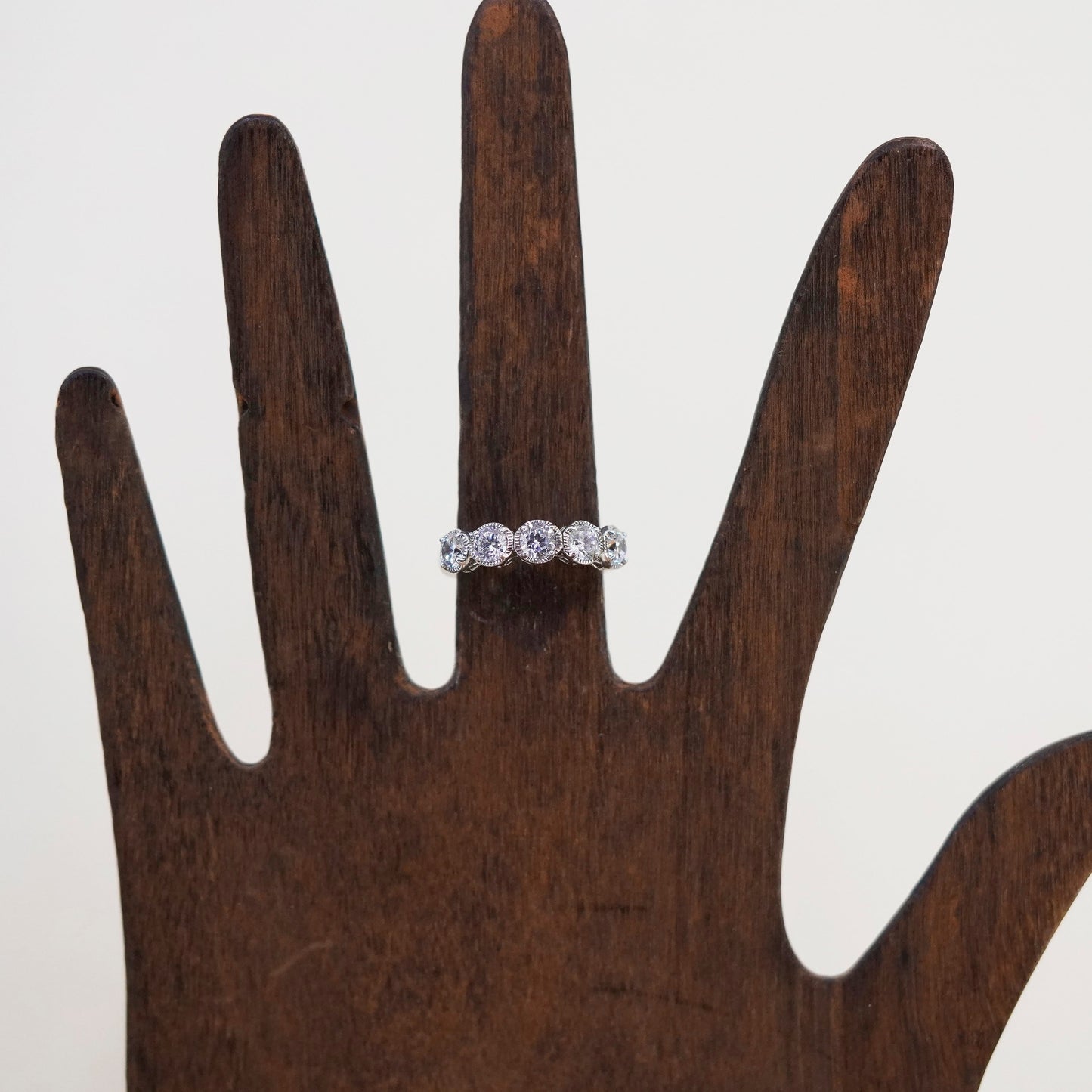 Size 6, vintage Sterling 925 silver anniversary engagement ring with cluster cz