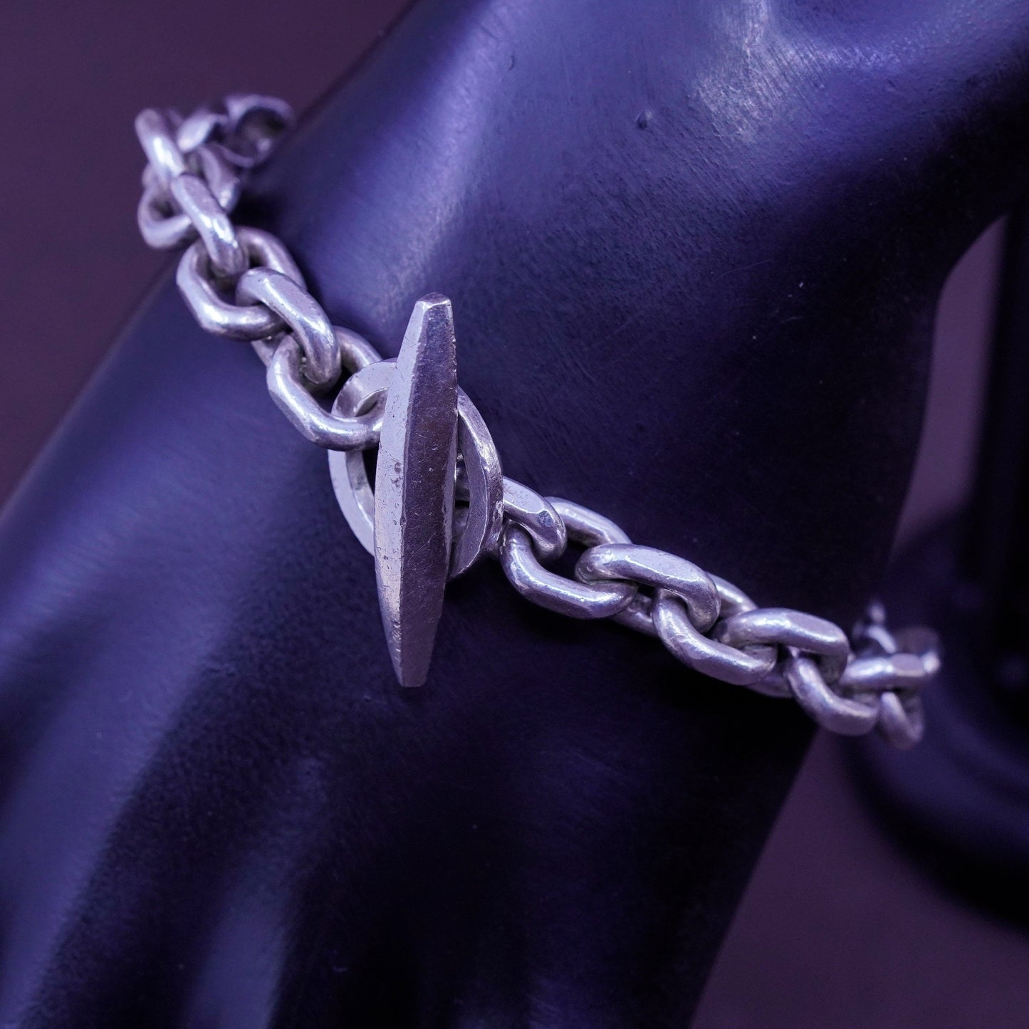 6.75”, 1970s Denmark Randers Sterling silver charm bracelet 925 bold oval chain