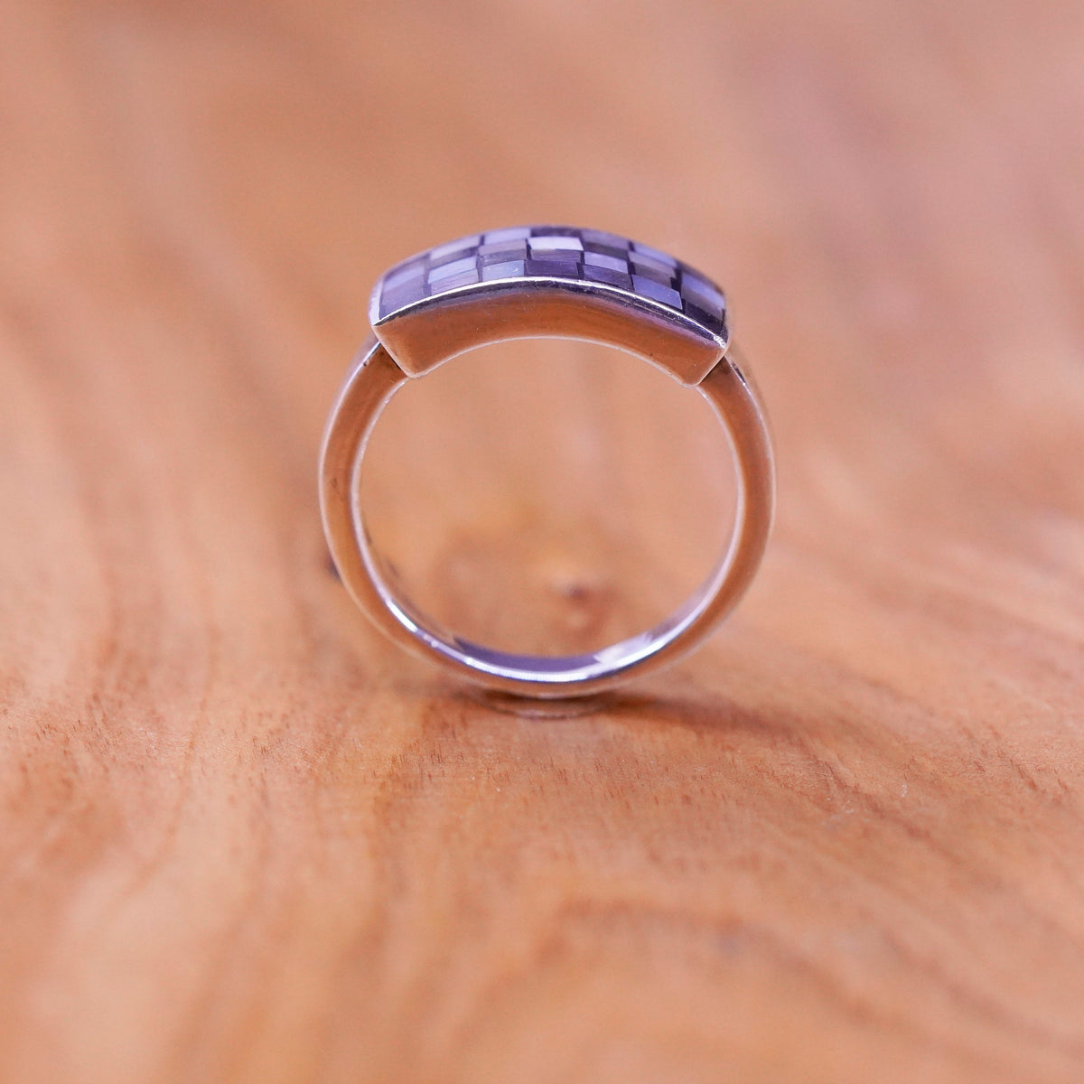 Size 7.25, vintage sterling silver handmade ring, 925 band with abalone inlay