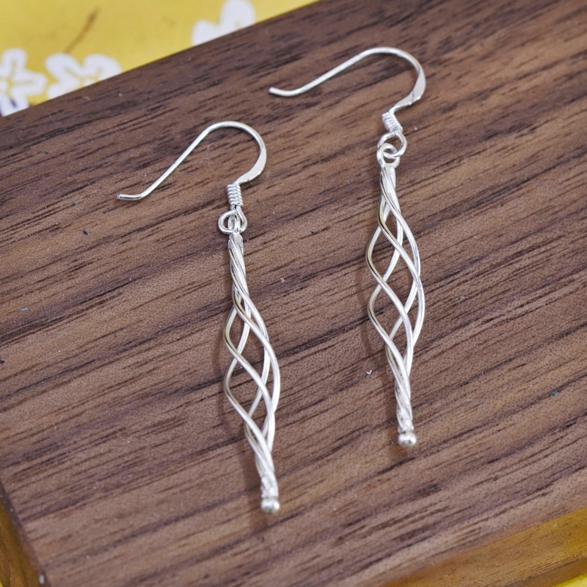 Vintage Sterling silver handmade earrings, 925 twisted dangle