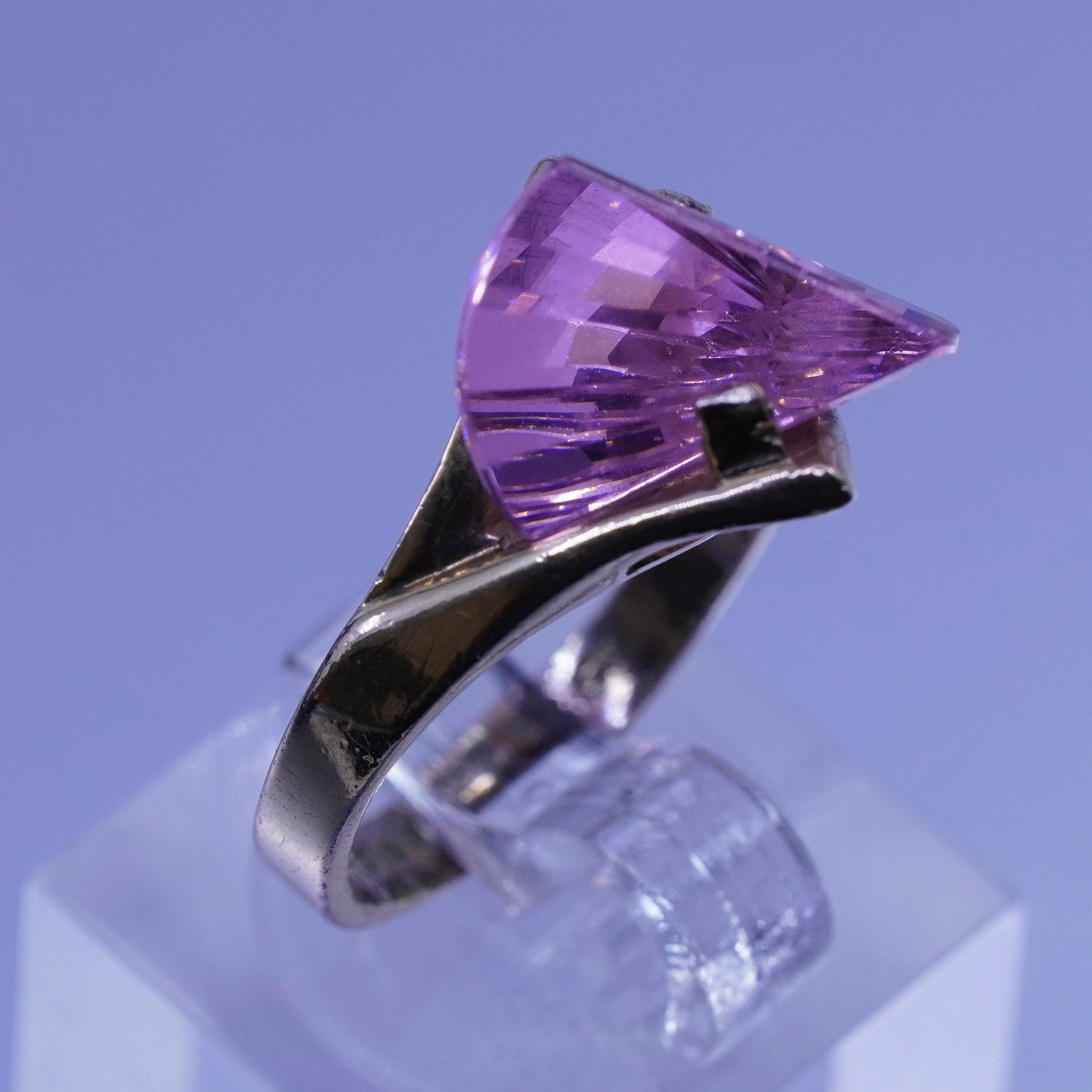 Size 6.5, vintage vermeil gold over Sterling silver modern ring pink crystal