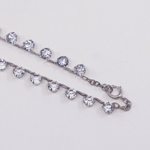 17”, Vintage Sterling Silver Necklace, 925 Chain Chain W/ Cz Details