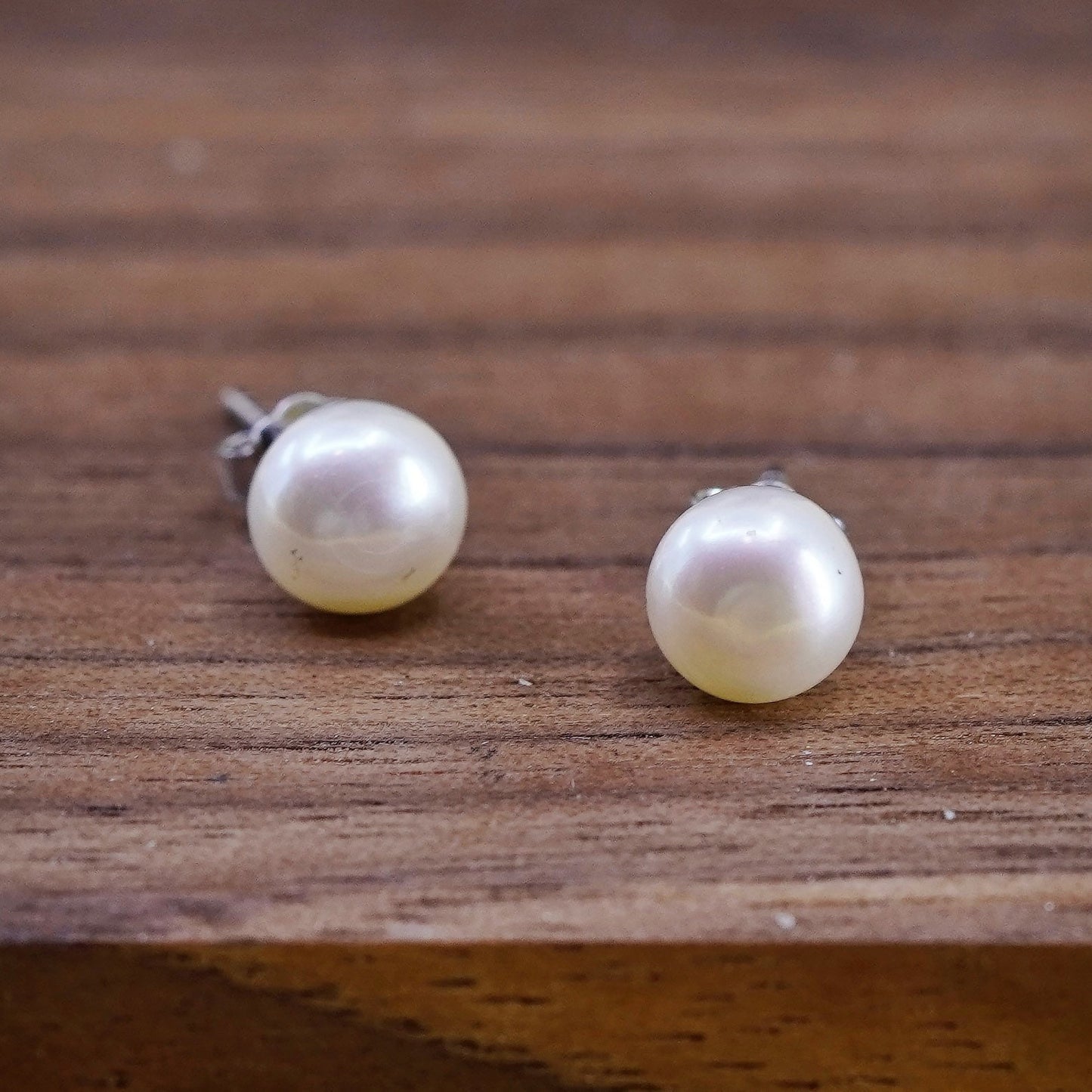 Vintage Sterling silver handmade earrings, 925 gray pearl studs