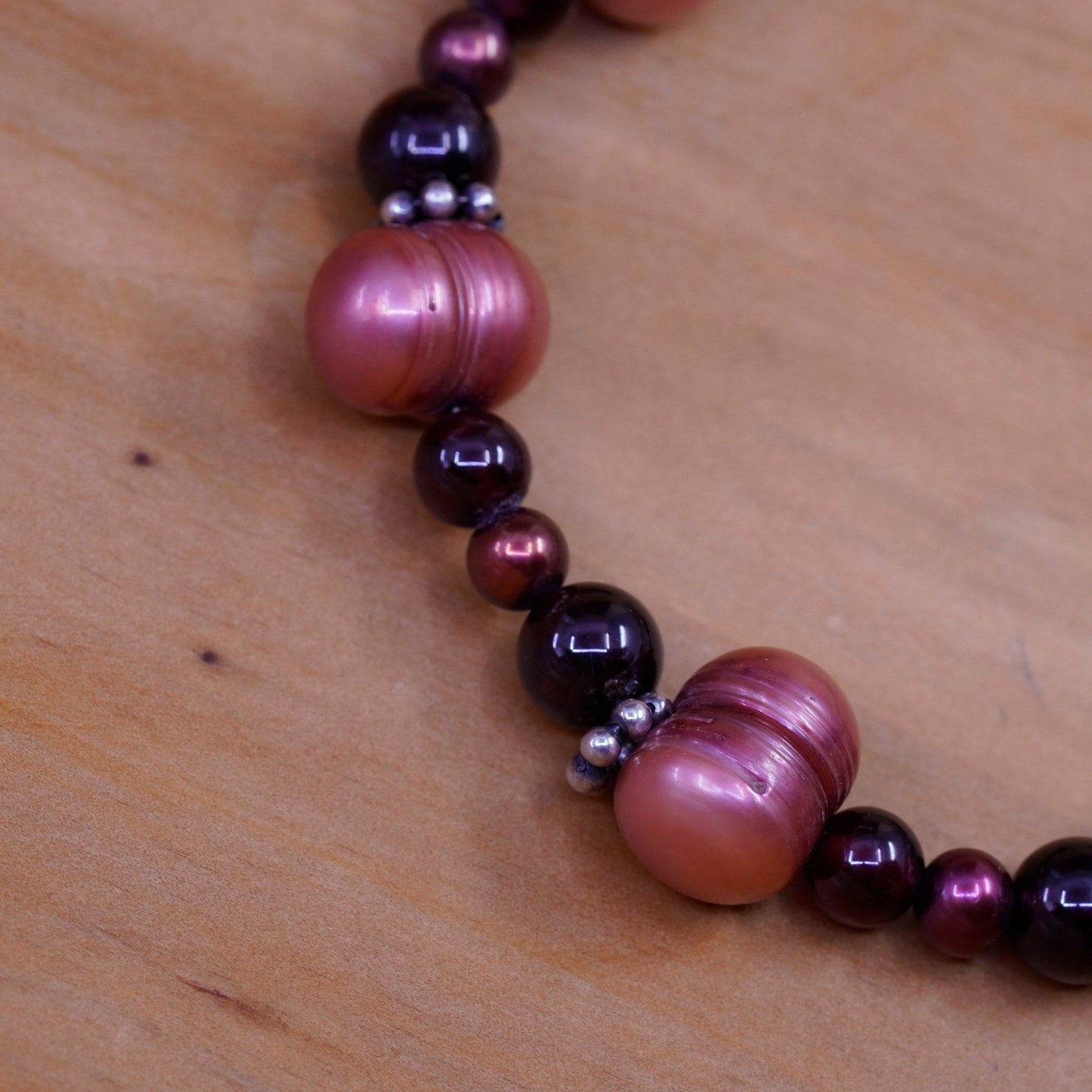 7”, Carolyn Pollack Sterling silver handmade bracelet, 925 chain pearl garnet