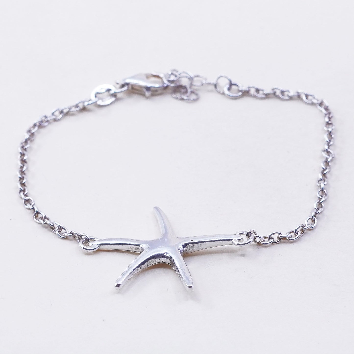 6.5”, sterling silver handmade bracelet 925 circle chain w/ star starfish charm