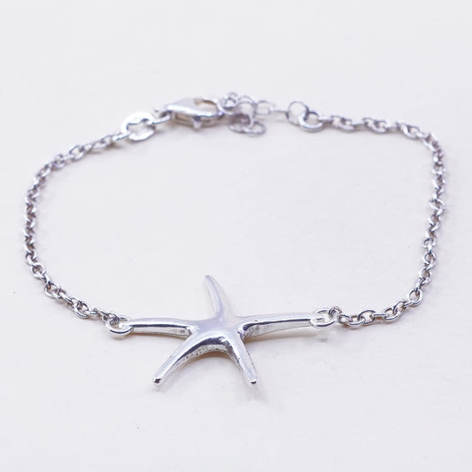 6.5”, sterling silver handmade bracelet 925 circle chain w/ star starfish charm