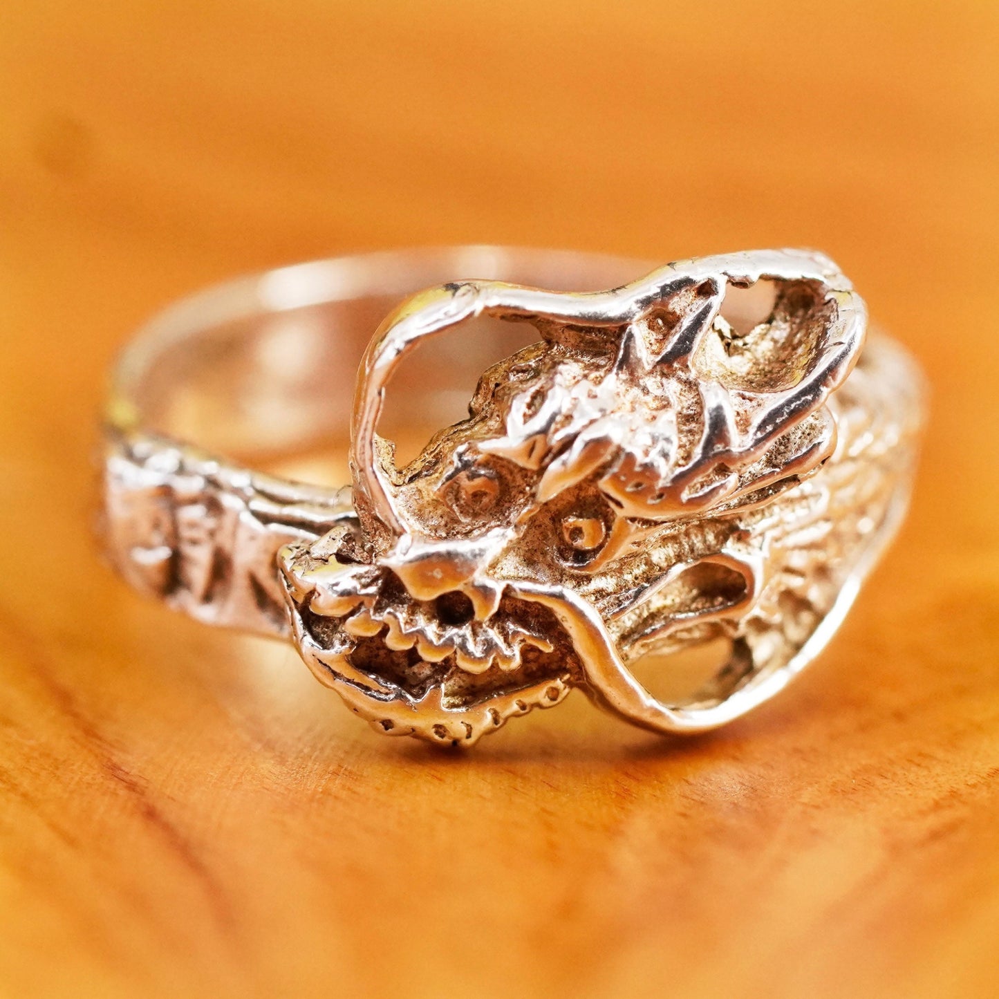 Size 6.5, vintage Sterling silver handmade ring, 925 dragon head band