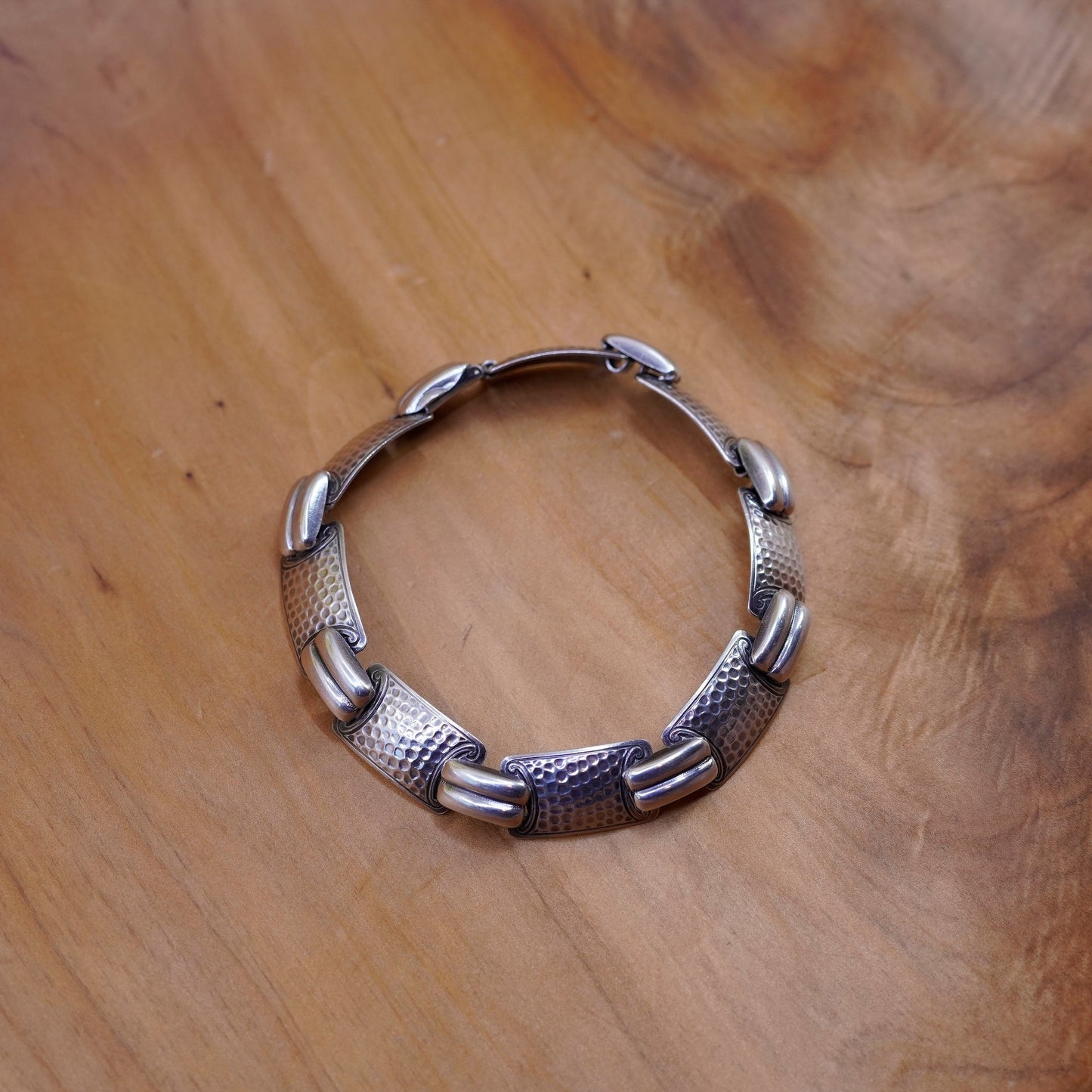 7.25”, Germany Sterling silver handmade bracelet, Italy 835 hammered chain