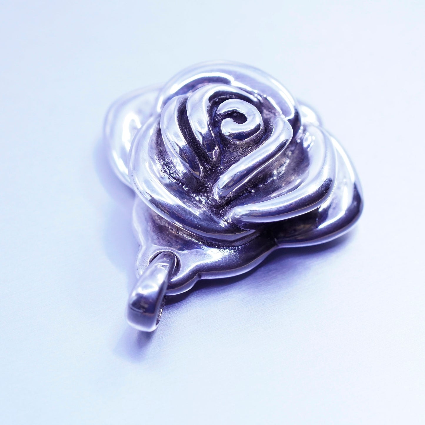 Antique Sterling silver handmade charm, 925 puffy flower pendant