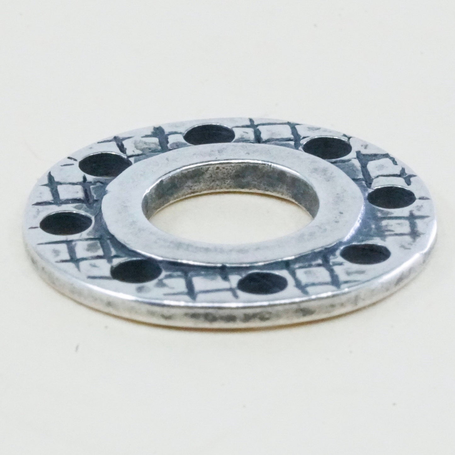 Vintage sterling silver handmade pendant, textured 925 circle charm