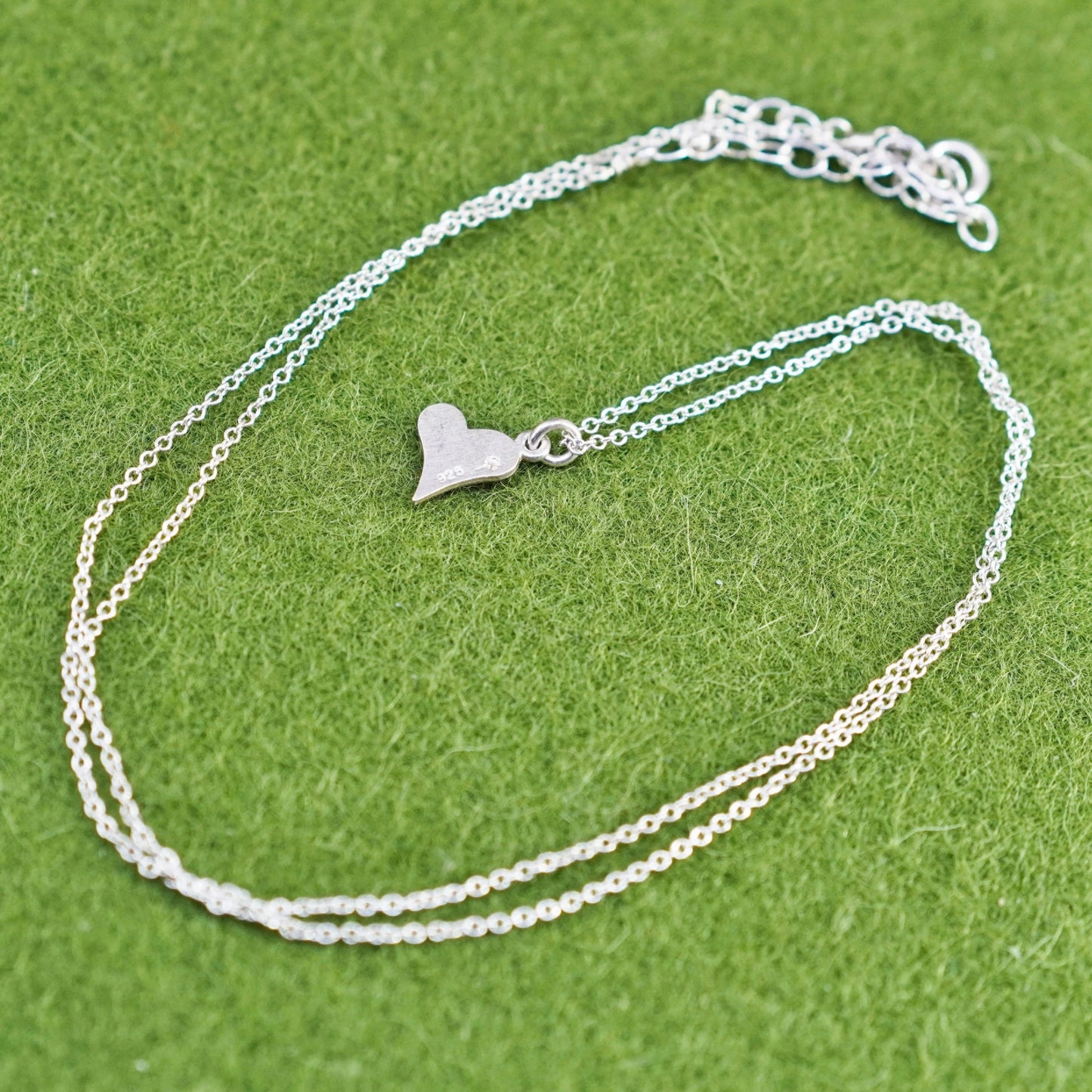 16+2”, Vintage sterling silver circle chain with heart pendant