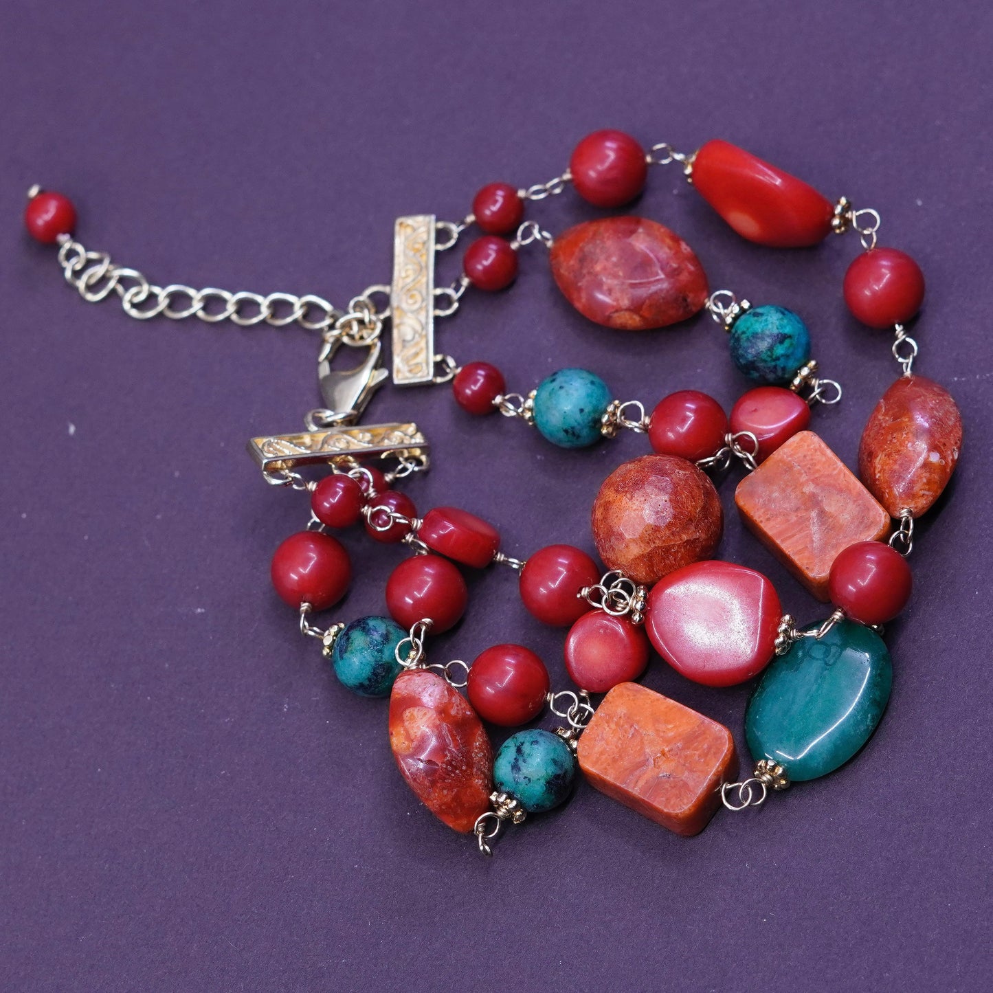 6.5” Lucas Lameth Luc vermeil gold 925 Sterling Silver bracelet turquoise Coral