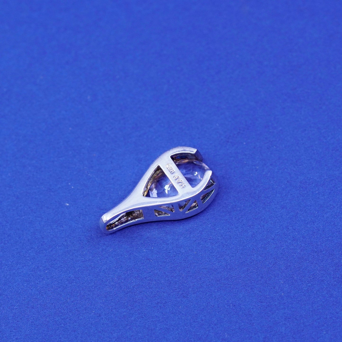 vintage Sterling 925 silver handmade teardrop pendant with cz