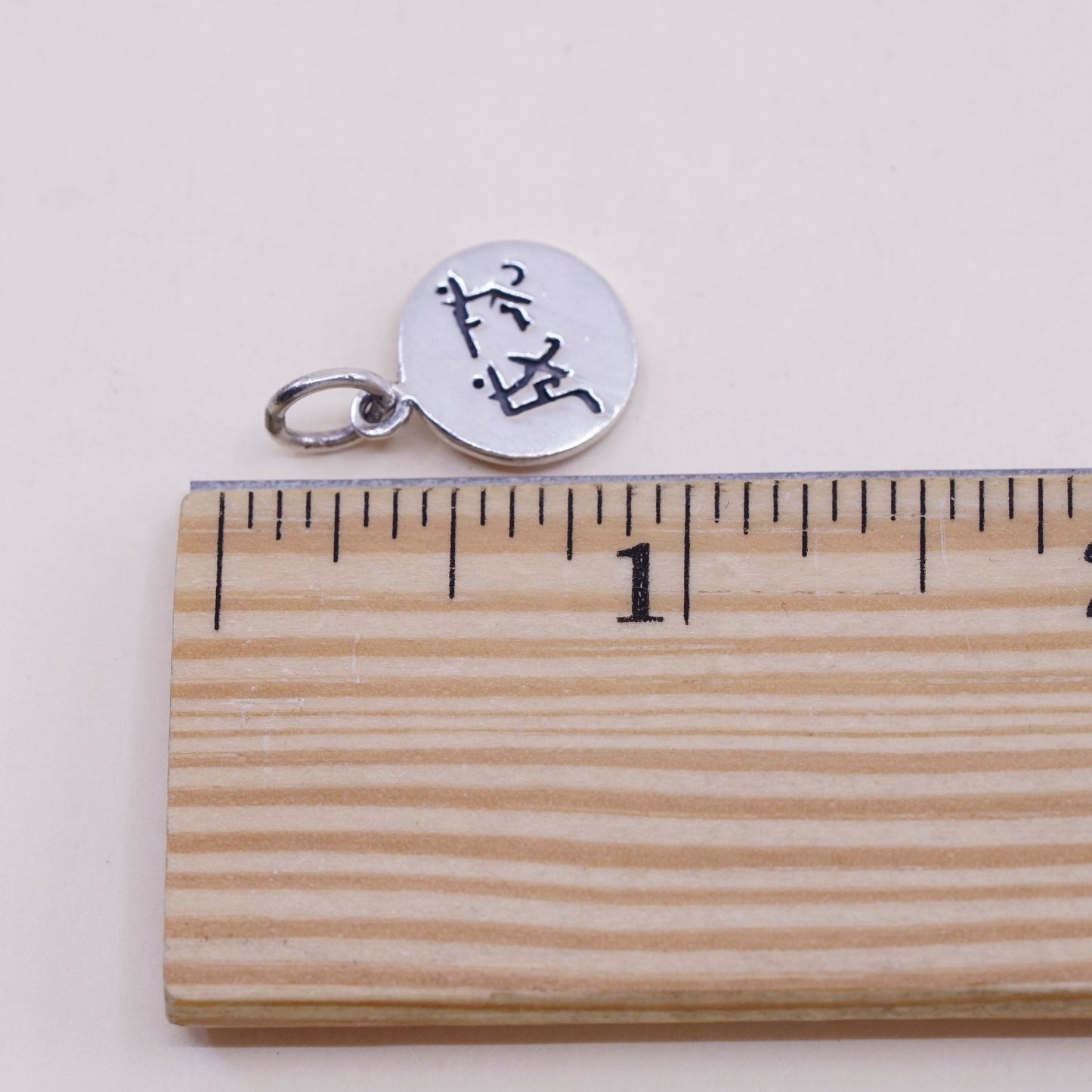Vintage sterling 925 silver pendant, chinese character “success” charm