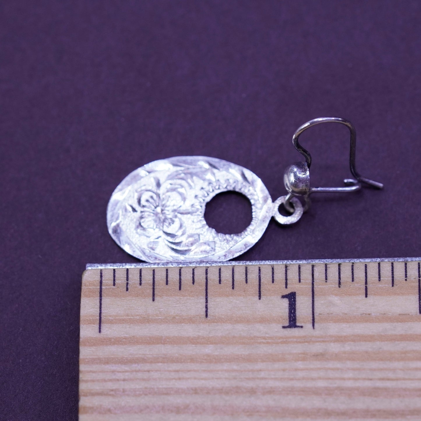 Vintage Sterling 925 silver handmade earrings, textured teardrop drops