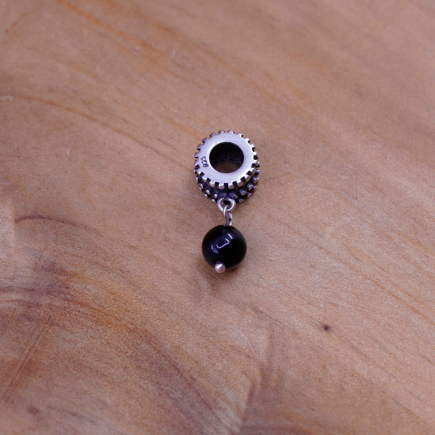 Vintage Sterling 925 silver handmade pendant charm with obsidian bead
