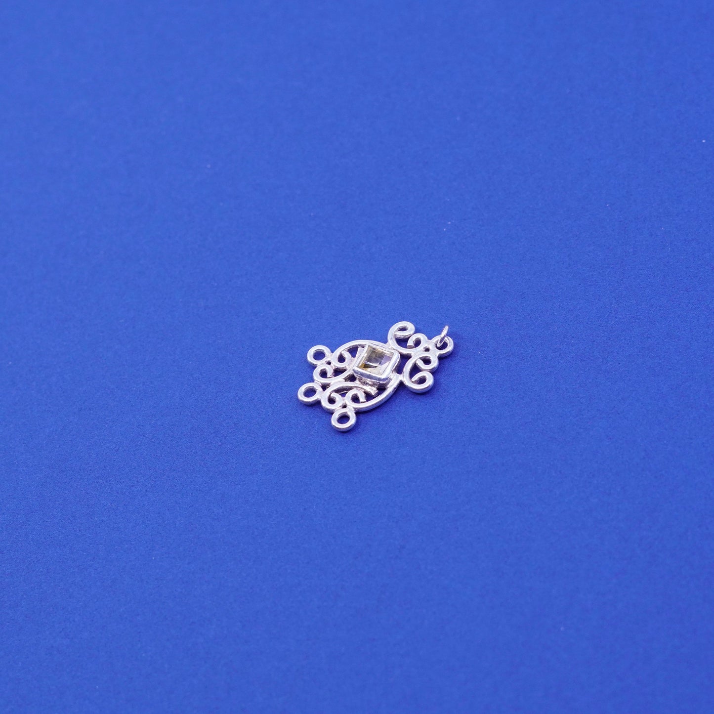 Vintage Sterling silver handmade pendant, 925 filigree charm with citrine