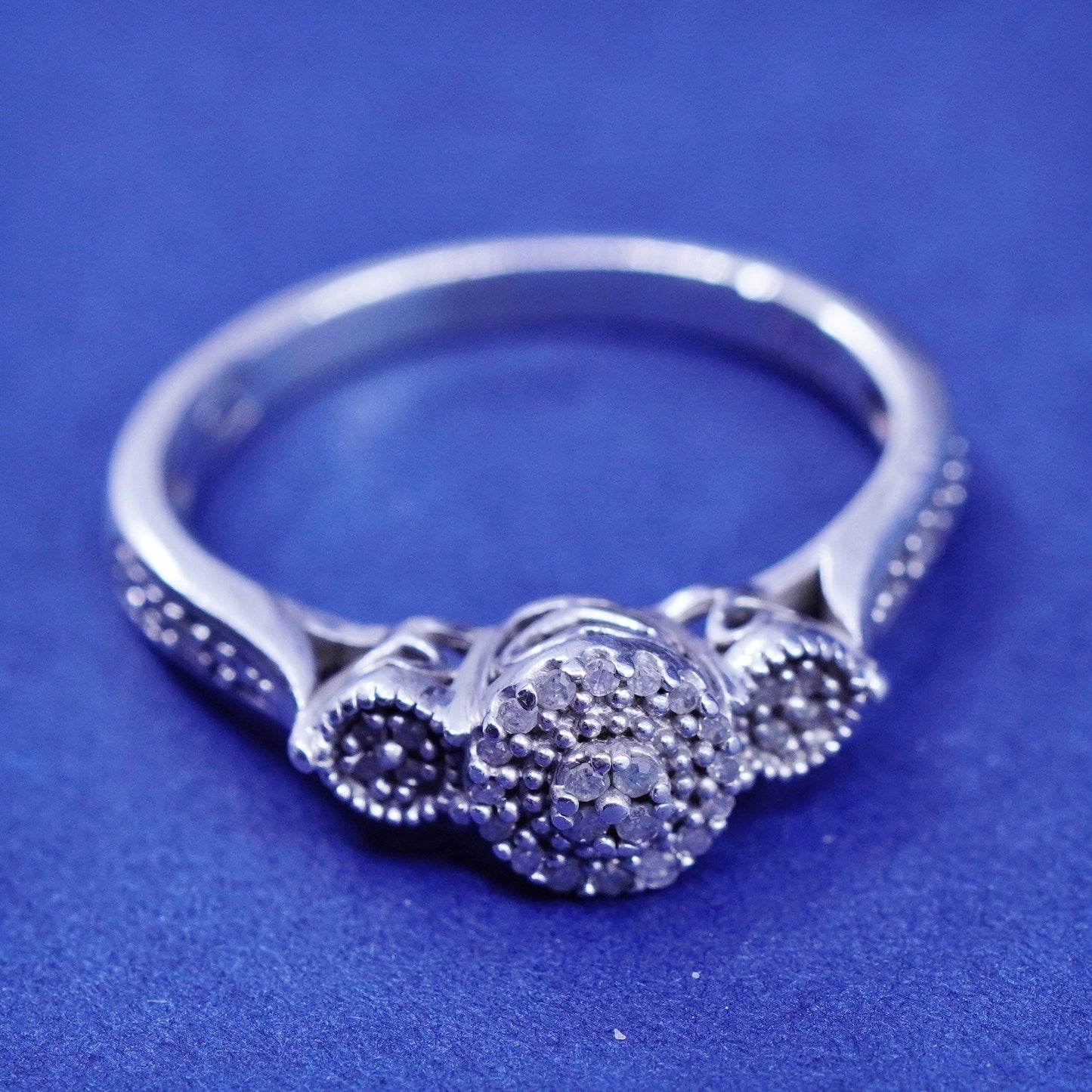 Size 5, vintage Sterling 925 silver handmade ring with genuine diamond