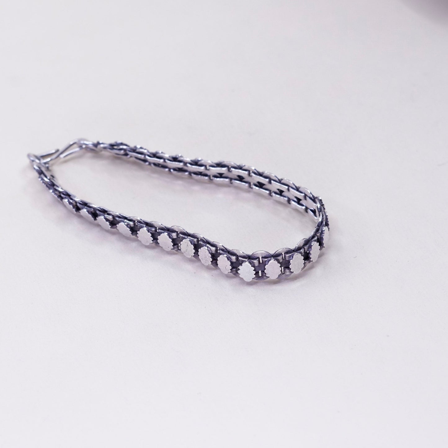 7.5”, vintage sterling 925 silver tennis bracelet, 925 tennis gold link chain