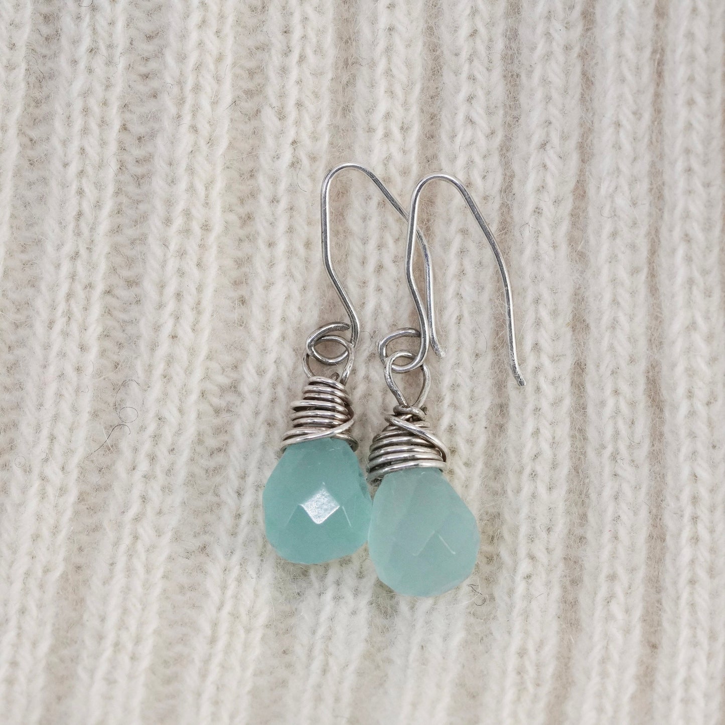 Vintage Sterling 925 silver handmade earrings with teardrop Chalcedony