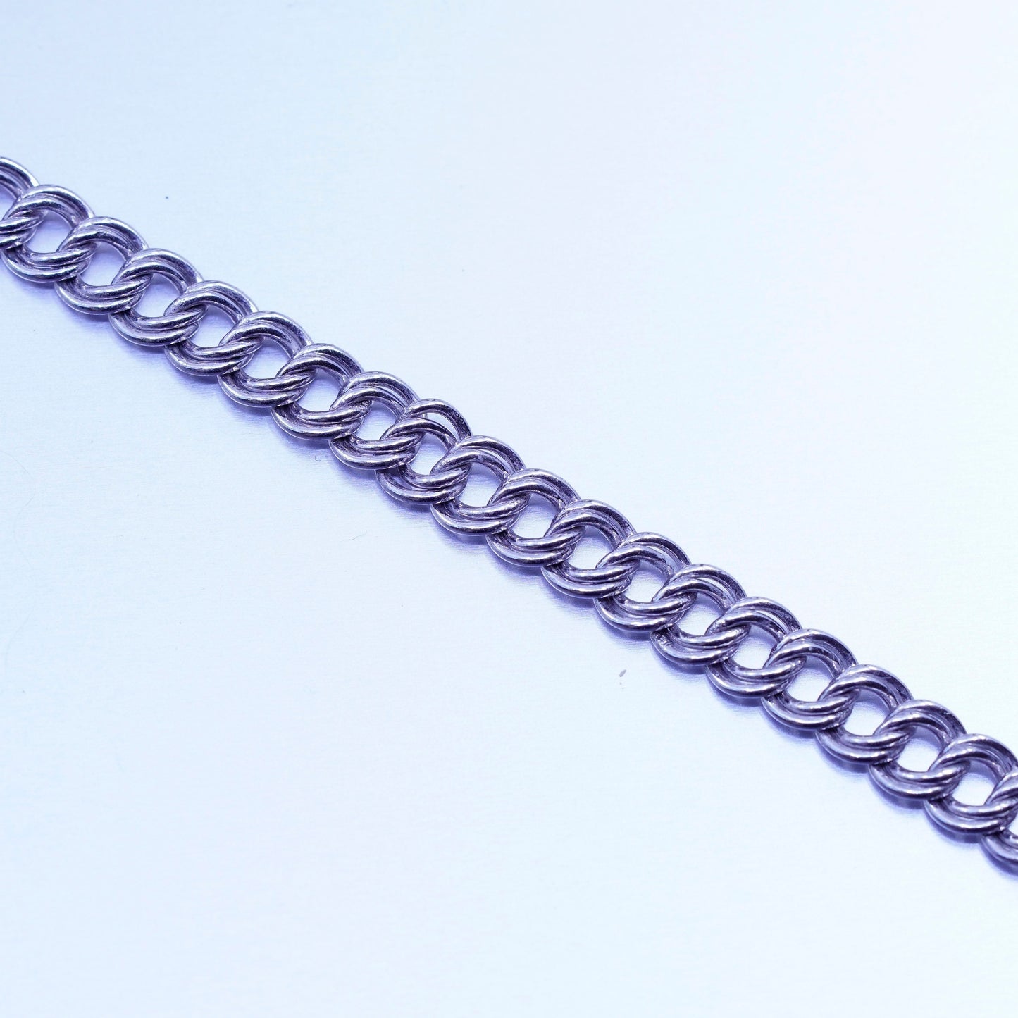 7”, Vintage Italy Sterling 925 silver handmade bracelet, double curb link chain