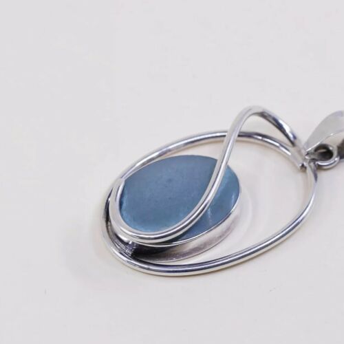 Vtg Mexico Sterling 925 Silver Slide Pendant W/ Oval Turquoise, Stamped 925