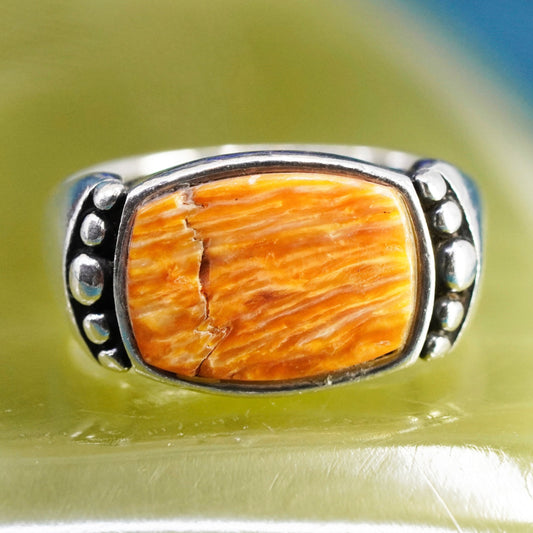 Size 7, vintage WJ Sterling silver handmade ring, 925 band with orange agate